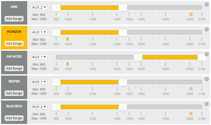 Betaflight Configurator - Modes